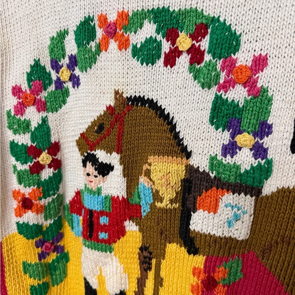 VINTAGE BEREK hand knit horse equestrian button front cardigan sweater - Picture 9 of 11